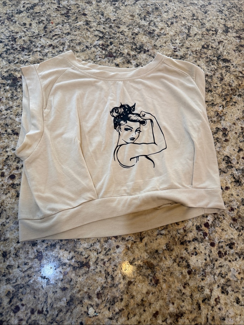 Graphic Cropped Tank Top in Cream with Empowerment Illustration